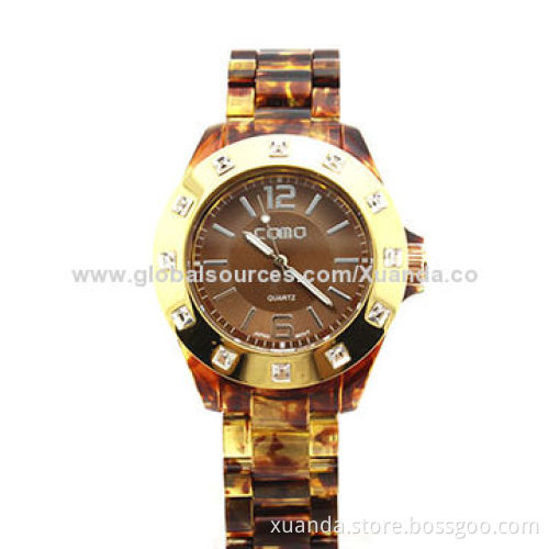 Latest fashion watch, big CZ stone on bezel, resin strap and case, 5ATM waterproofNew